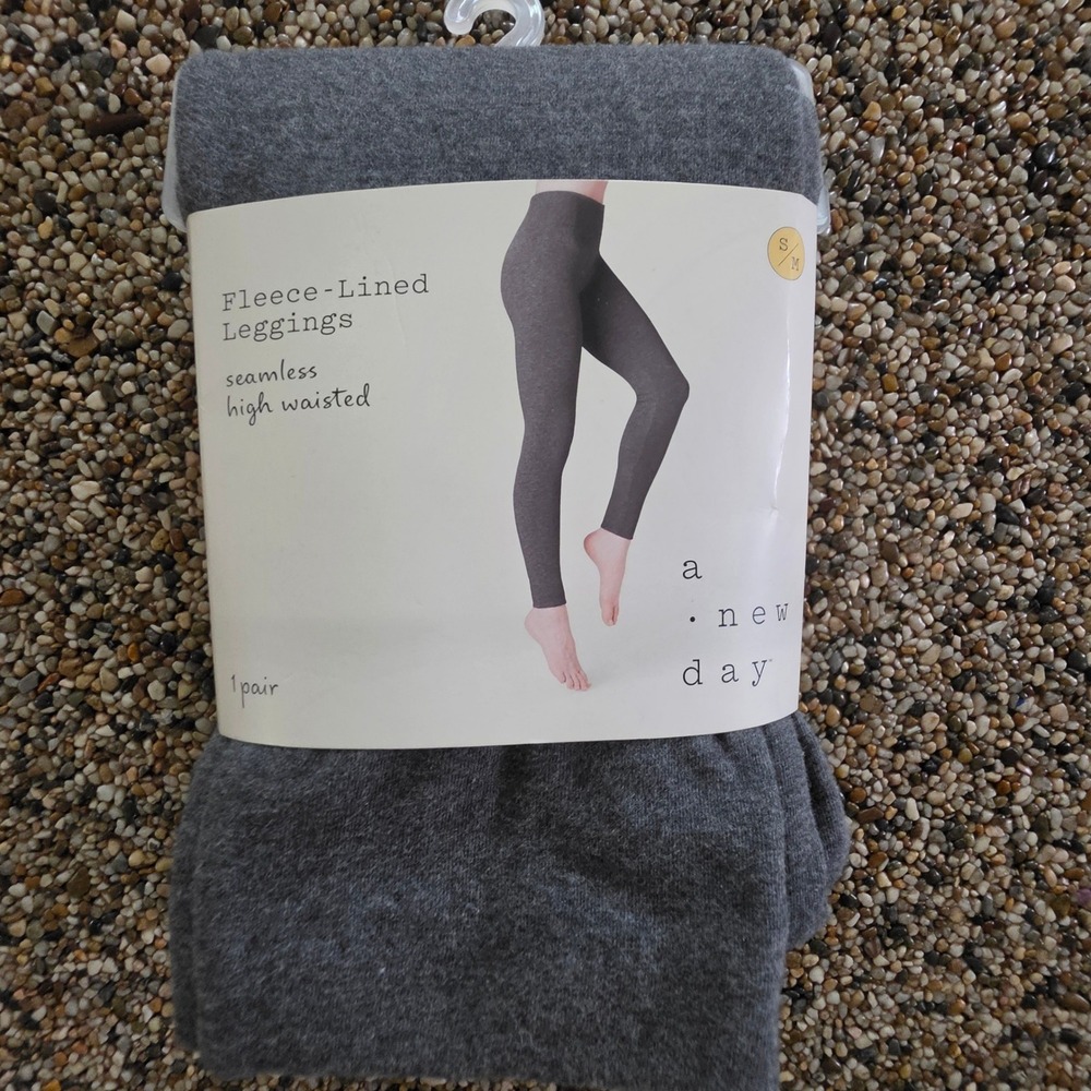A New Day Womens Fleece Lined Leggings Seamless High Waisted Heather Gray S M